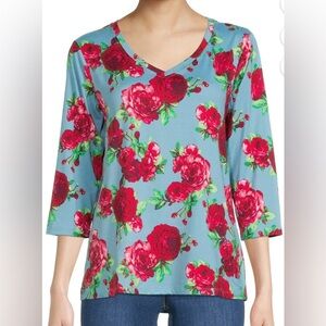 Brand New 2 PK Floral Tees - S Navy & Smoke Blue